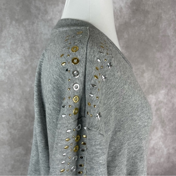 The Kooples Sport Gray Star Studded Sleeve Crewneck Sweatshirt Women's Sz 2 US M - Picture 8 of 11